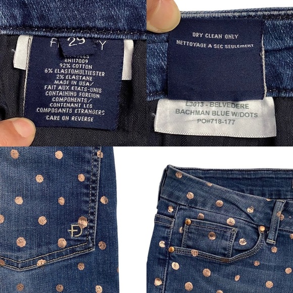 Fidelity Denim Belvedere Mid Rise Skinny Jean Rose Gold Dots 29 FLAWED Belt Loop - Picture 2 of 15